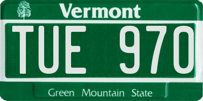 VT license plate TUE970