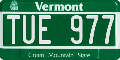VT license plate TUE977