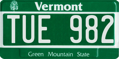 VT license plate TUE982