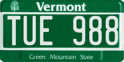 VT license plate TUE988