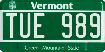 VT license plate TUE989