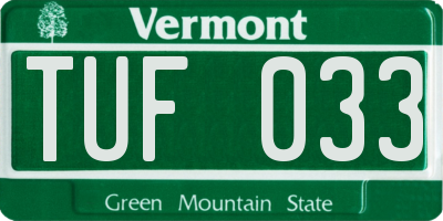 VT license plate TUF033