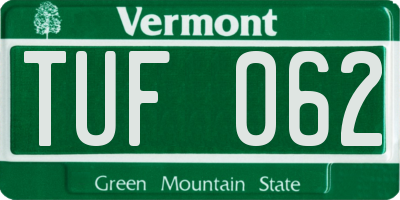 VT license plate TUF062