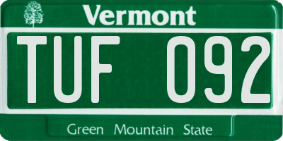 VT license plate TUF092