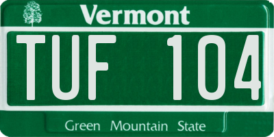 VT license plate TUF104