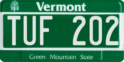 VT license plate TUF202