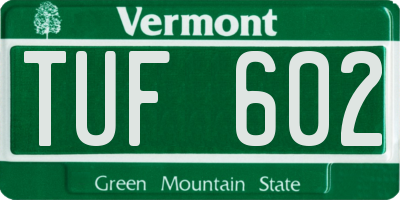 VT license plate TUF602