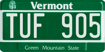 VT license plate TUF905