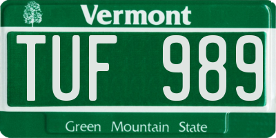 VT license plate TUF989