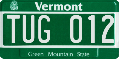 VT license plate TUG012