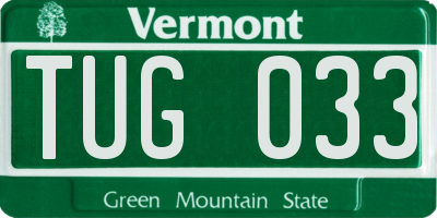 VT license plate TUG033