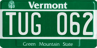 VT license plate TUG062