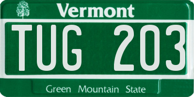 VT license plate TUG203