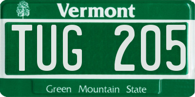 VT license plate TUG205
