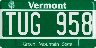 VT license plate TUG958