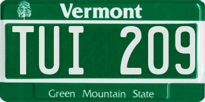 VT license plate TUI209