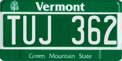 VT license plate TUJ362