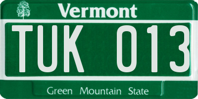 VT license plate TUK013
