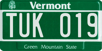 VT license plate TUK019