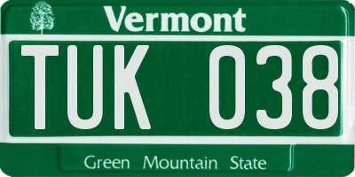 VT license plate TUK038