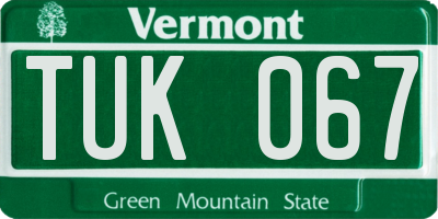 VT license plate TUK067