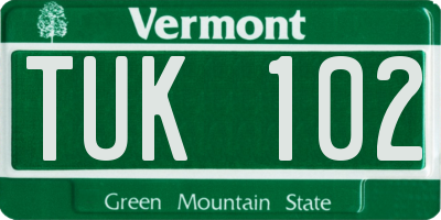 VT license plate TUK102