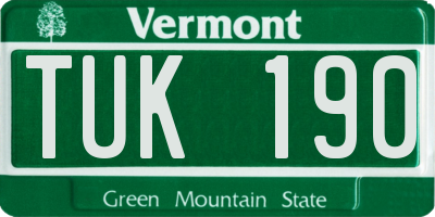 VT license plate TUK190