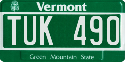 VT license plate TUK490