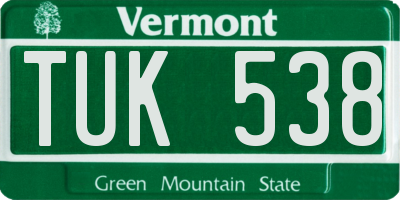 VT license plate TUK538