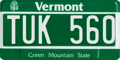 VT license plate TUK560