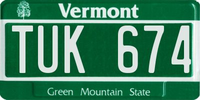 VT license plate TUK674