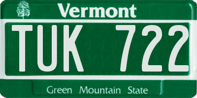VT license plate TUK722