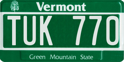VT license plate TUK770