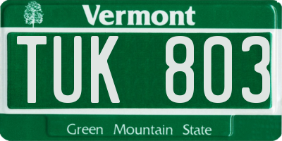 VT license plate TUK803
