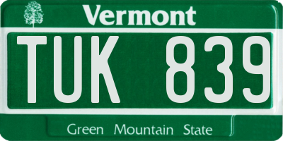 VT license plate TUK839