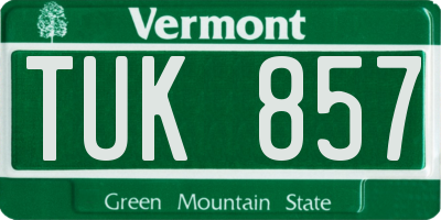 VT license plate TUK857