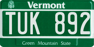 VT license plate TUK892
