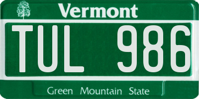 VT license plate TUL986