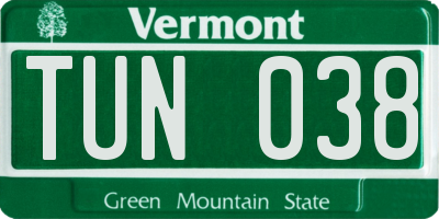 VT license plate TUN038