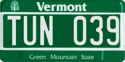 VT license plate TUN039