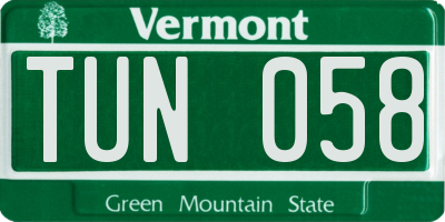 VT license plate TUN058