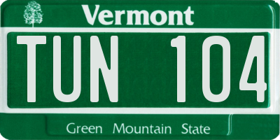 VT license plate TUN104