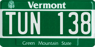 VT license plate TUN138