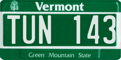 VT license plate TUN143