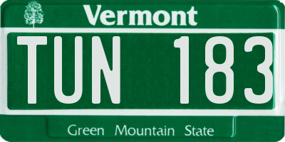 VT license plate TUN183