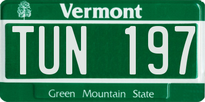 VT license plate TUN197