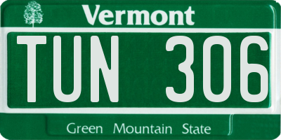 VT license plate TUN306