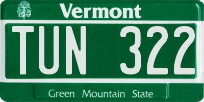 VT license plate TUN322