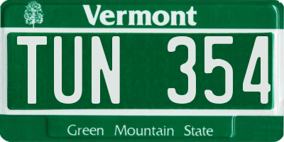 VT license plate TUN354