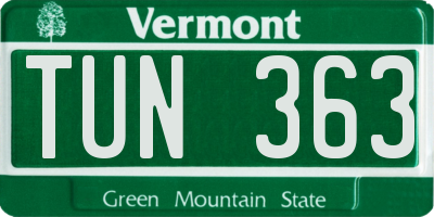 VT license plate TUN363